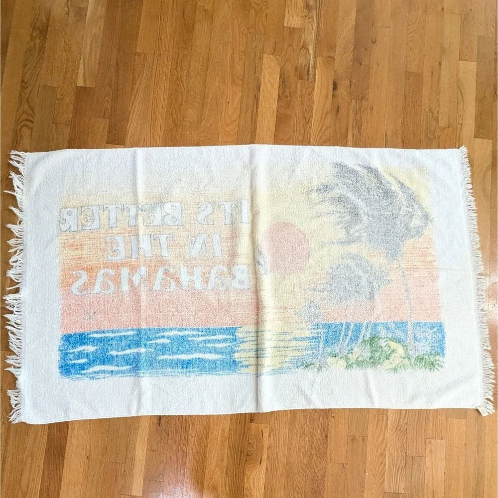 Vintage It's Better In The Bahamas Beach Towel w/ Fringe Cannon Graphic Souvenir